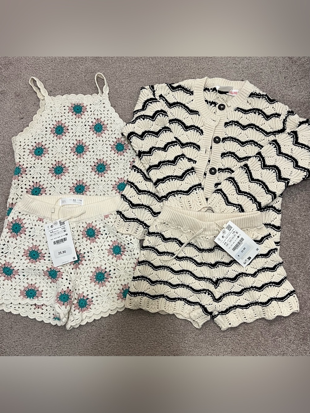 Zara Cream Crochet Short Sets BRAND NEW